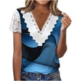 thumbnail image 2 of PNTUTB Summer Women's Fashion Print Casual V Neck Pullover Loose Comfortable Lace Cutout Short Sleeve T Shirt, 2 of 6