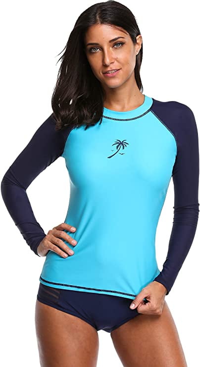 Charmo UV Swim Shirts for Women Basic UPF 50+ Long Sleeve Rash Guard ...