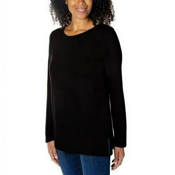 Mario Serrani Women's Crew Neck Long Sleeve Tunic Top (Black, XL)
