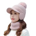 thumbnail image 1 of CNKOO 1 Set Women Hat Neck Warmer Peaked Faux Rabbit Fur Pompom Earflaps Ear Protection Solid Color Autumn Winter Adults Knit Cap Scarf Kit for Outdoor, 1 of 10