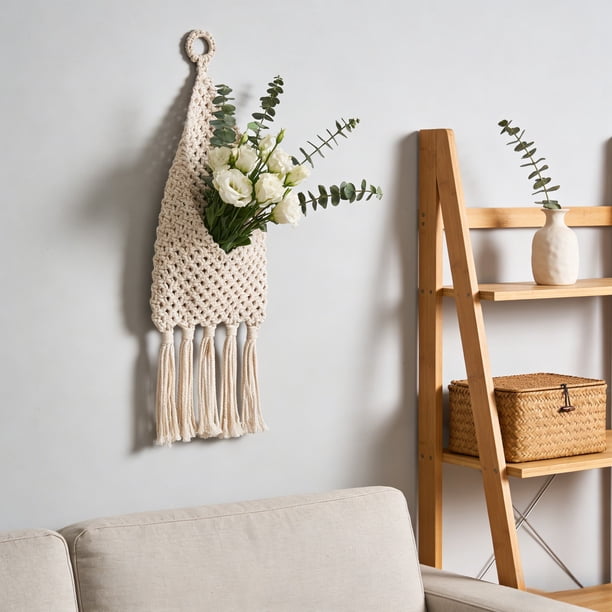 Organizador De Pared De Macramé, Cesta Colgante Tejida Artificial Para Decoración Del Hogar Y La Oficina, Blanco