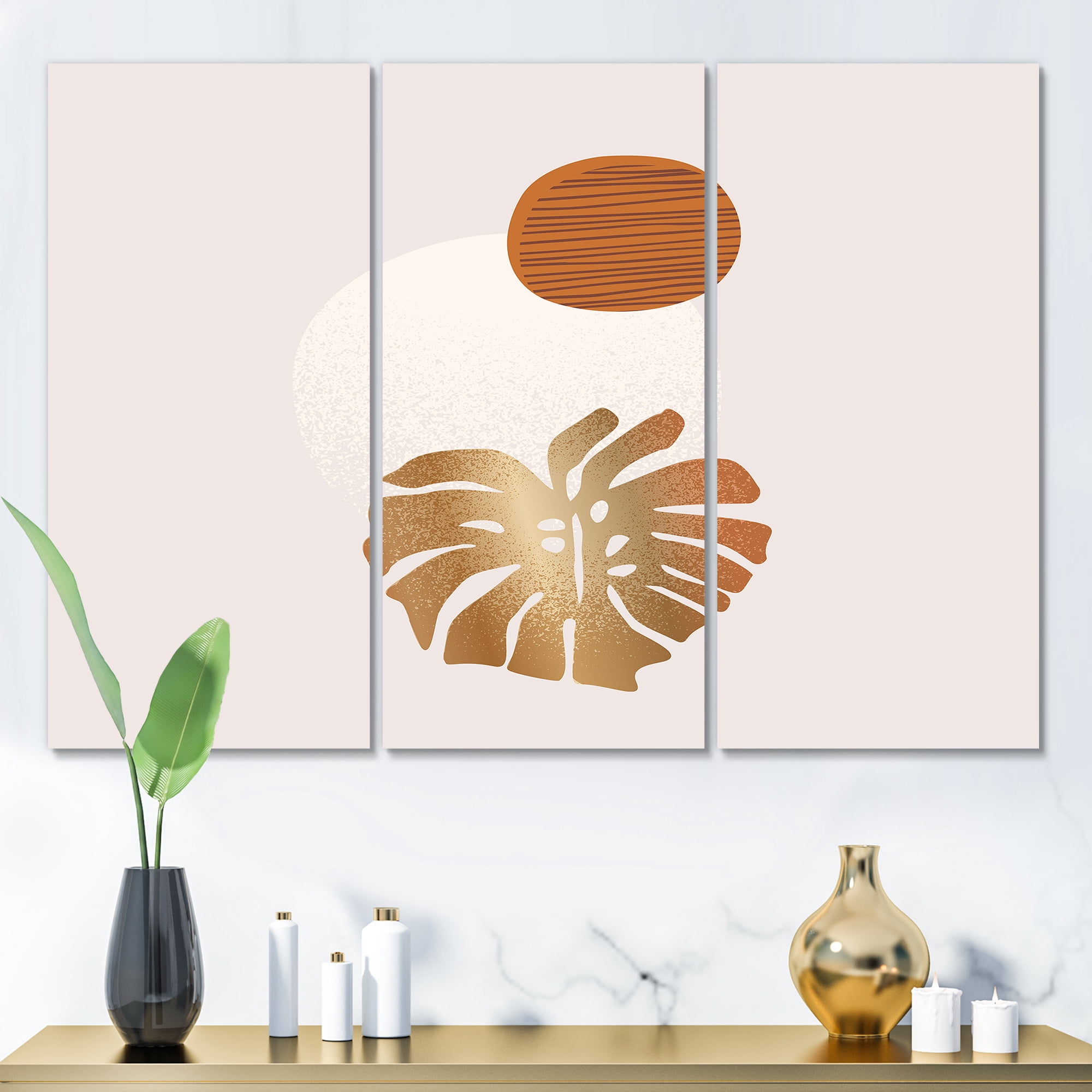 Designart ' Abstract Geometry Shapes and Tropical Palm Leaf II ' Modern Canvas Wall Art Print
