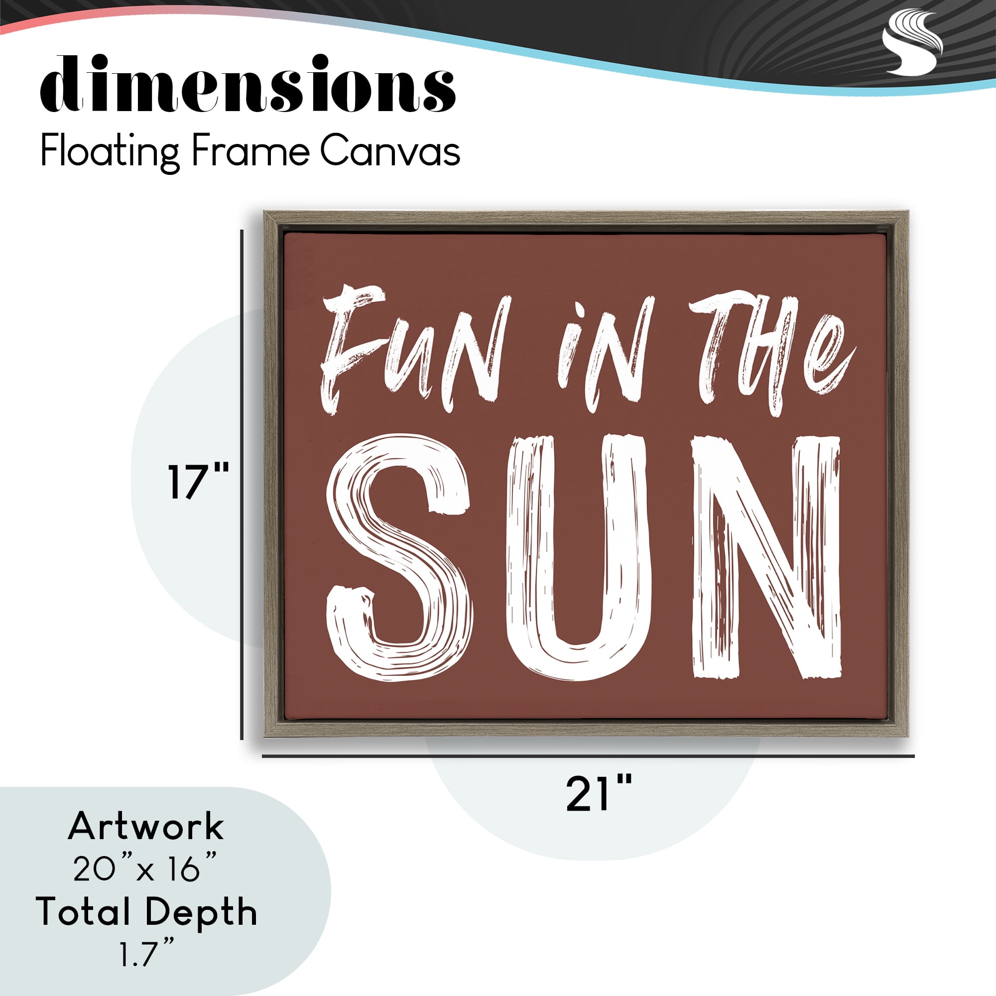 Fun In Sun Brown Sentiment Brown Framed Floater Canvas Wall Art, design by Lettered and Lined