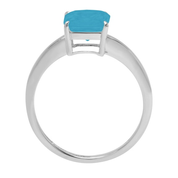 1.5 ct Asscher Cut Simulated Turquoise Solitaire Engagement Ring for Women in 14K White Gold