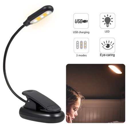 LED Reading Light, USB Rechargeable Book Light, 3-level Brightness (Cool and Warm) and Flexible Easy Clip On Reading Lamp, Eye Protection Brightness, Soft Table Light for Night Reading,