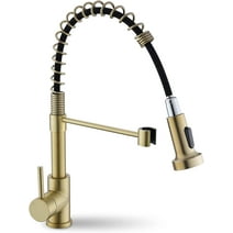 CES Brushed Gold Kitchen Sink Faucet, Kitchen Faucets with Pull Down Sprayer Single Handle Single Hole Spring Stainless and Gold Kitchen Faucet for Camper Farmhouse Outdoor RV Kitchen Sink