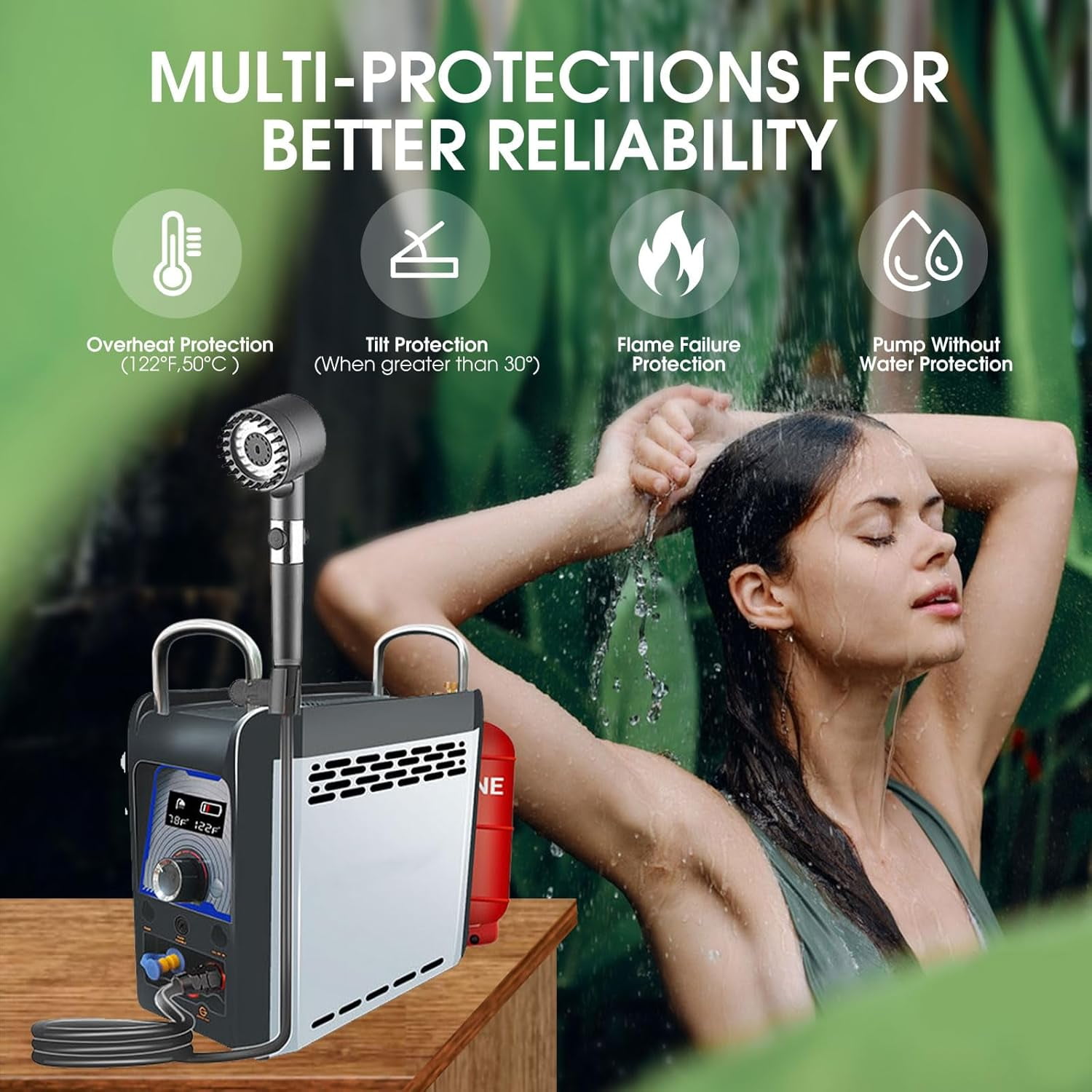 12V Tankless Portable Water Heater Propane - 25000BTU 6KW Instant Hot Water Heater for RV, Camper Van, Camping Trailer, Cabin - Gas Powered Camping Shower - Black