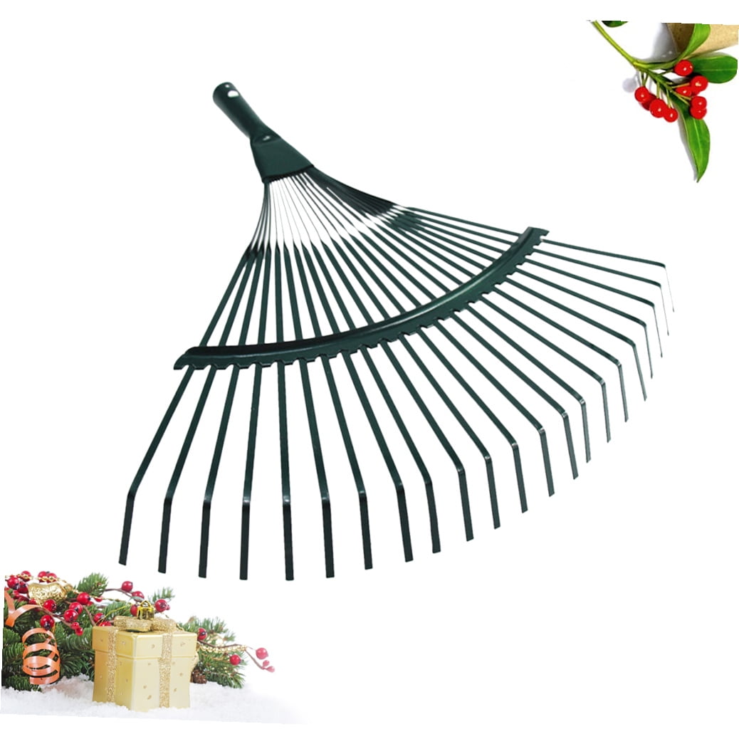 IMIKEYA Garden Rake with Metal Teeth and Green Handle for Efficient Outdoor Yard Debris Cleanup