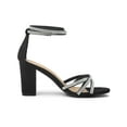 thumbnail image 3 of BLISSFUL STEP Women's Shoes Rhinestone Crisscross Strappy Block Heel Faux Suede Ankle Buckle Sandals Black 11, 3 of 8