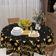 thumbnail image 5 of Happy Birthday Round Tablecloth 60 Inch Black Gold Birthday Cake Flags Ribbon Balloons Gifts Decorative Table Cloth Polyester Table Cover for Birthday Party Kitchen Dining Room Outdoor Home Decor, 5 of 6