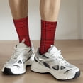 thumbnail image 5 of Goofa Red Black Houndstooth Printed Men's Crew Socks, Soft Durable Breathable Moisture-Wicking with Odor Control Cotton socks, 5 of 9