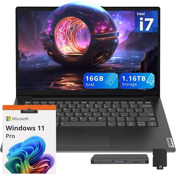 Lenovo V14 14" FHD Business Laptop, Intel i7-13620H, 16GB DDR4 RAM, 1.16TB Storage(1TB SSD+160GB Docking Station Set), ‎Intel UHD Graphics, Wi-Fi 6, Webcam, Windows 11 Pro, Black