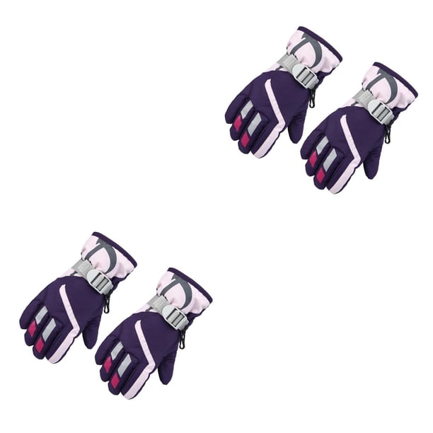 Matsuzay 1 par de manoplas para niños, guantes gruesos ajustables impermeables de invierno para niños, artículos deportivos portátiles Violeta 2Conjunto