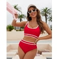 thumbnail image 4 of Women's High Waisted Bikini Sets Sporty Two Piece Swimsuits Color Block Cheeky High Cut Bathing Suits, 4 of 5