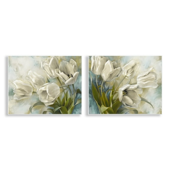 Stupell Industries Tulips Curved Left & Right Plants & Flowers Painting Unframed Art Print Wall Art, 14 x 11, Set of 2