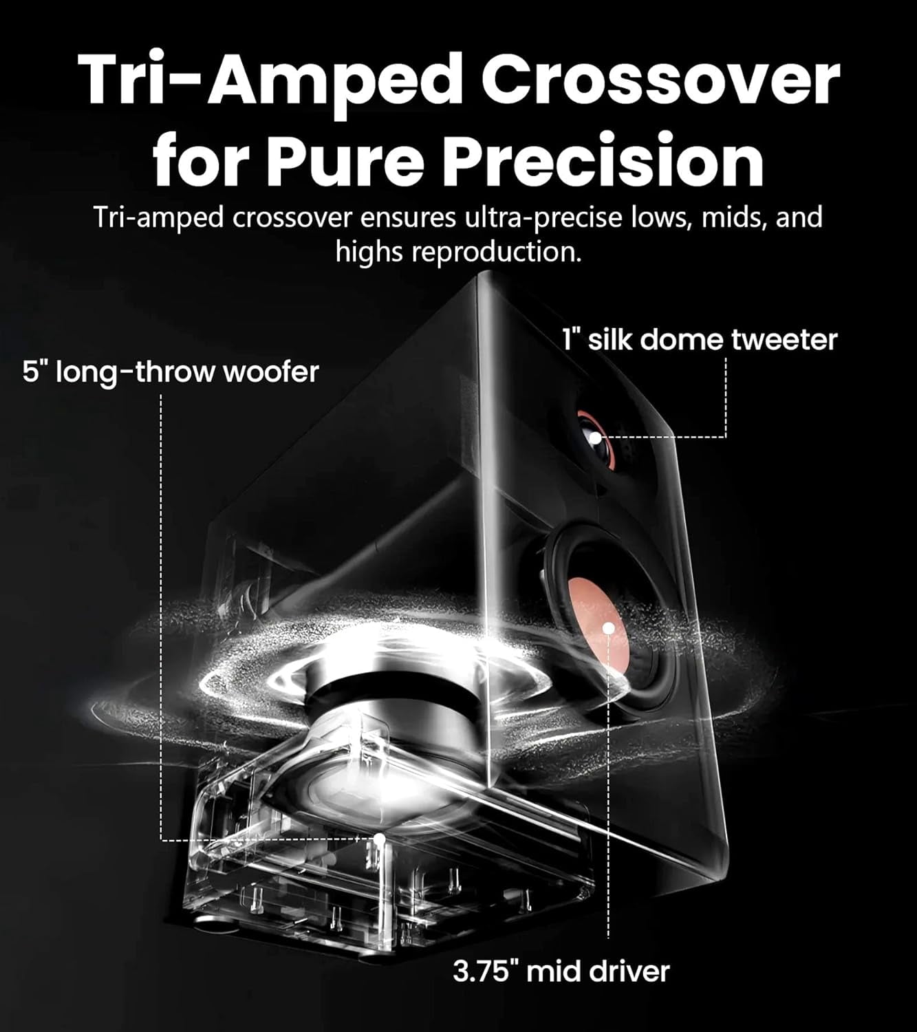 Restored Edifier MR5 2.0 Studio Monitor Bookshelf Speakers, 110W(RMS), Hi-Res Audio, Bluetooth 6.0, 3-Way Active Design, Room Compensation, XLR/TRS/RCA Inputs, Compact Size for Home Studio & Music