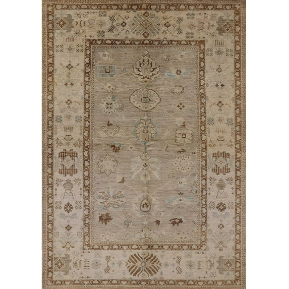 Ahgly Company Indoor Rectangle Mid-Century Modern Brown Oriental Area Rugs, 7' x 10'