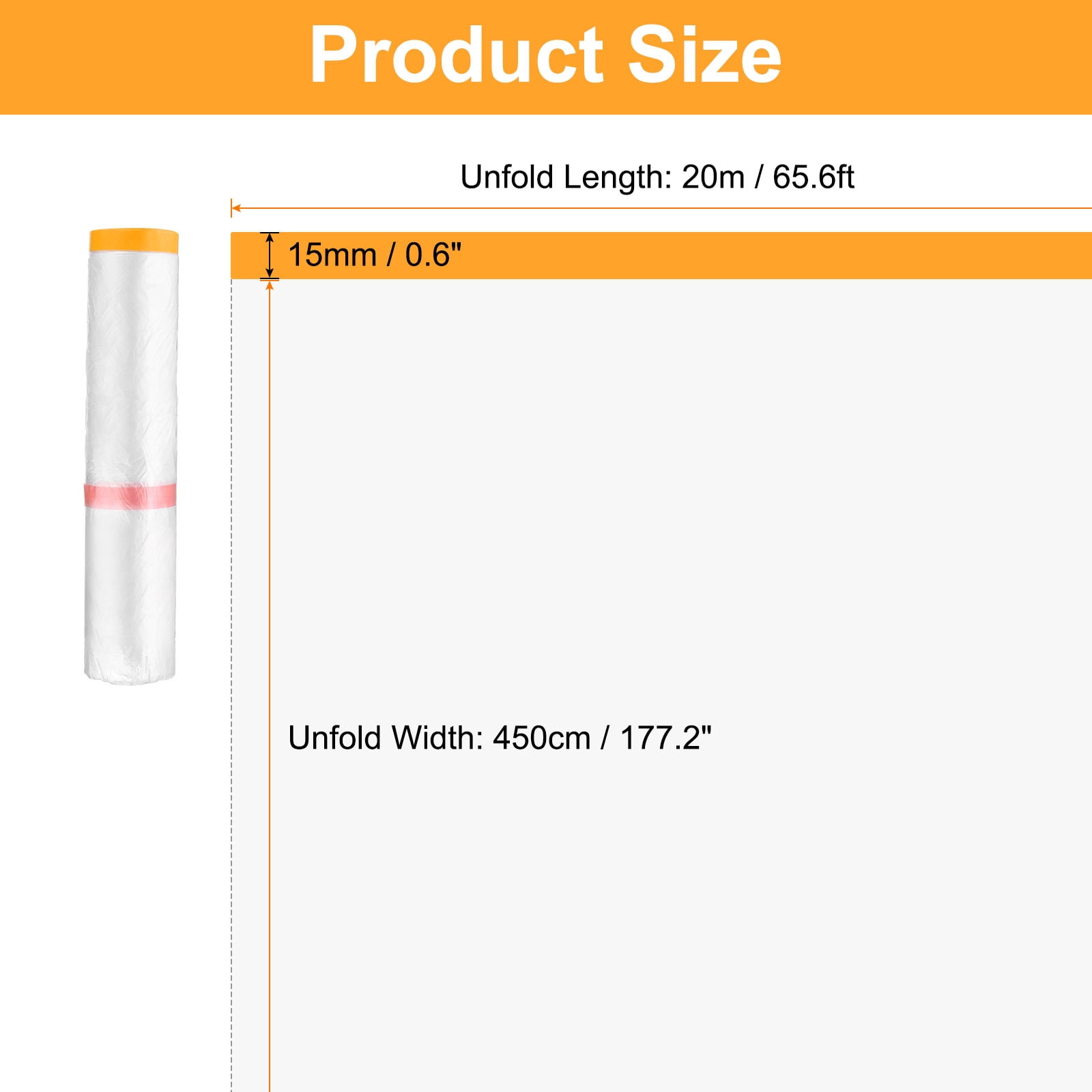 Uxcell Pre-Taped Masking Film 177.2"x65.6ft Double Adhesive Tape and Drape Painters Plastic Drop Cloth Film with Tape Plastic Sheeting for Automotive Painting Covering