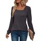 thumbnail image 1 of Camiseta de manga larga para mujer, sudadera informal holgada de Color puro, sudadera transpirable a la moda para mujer, gris oscuro XXL, 1 of 6