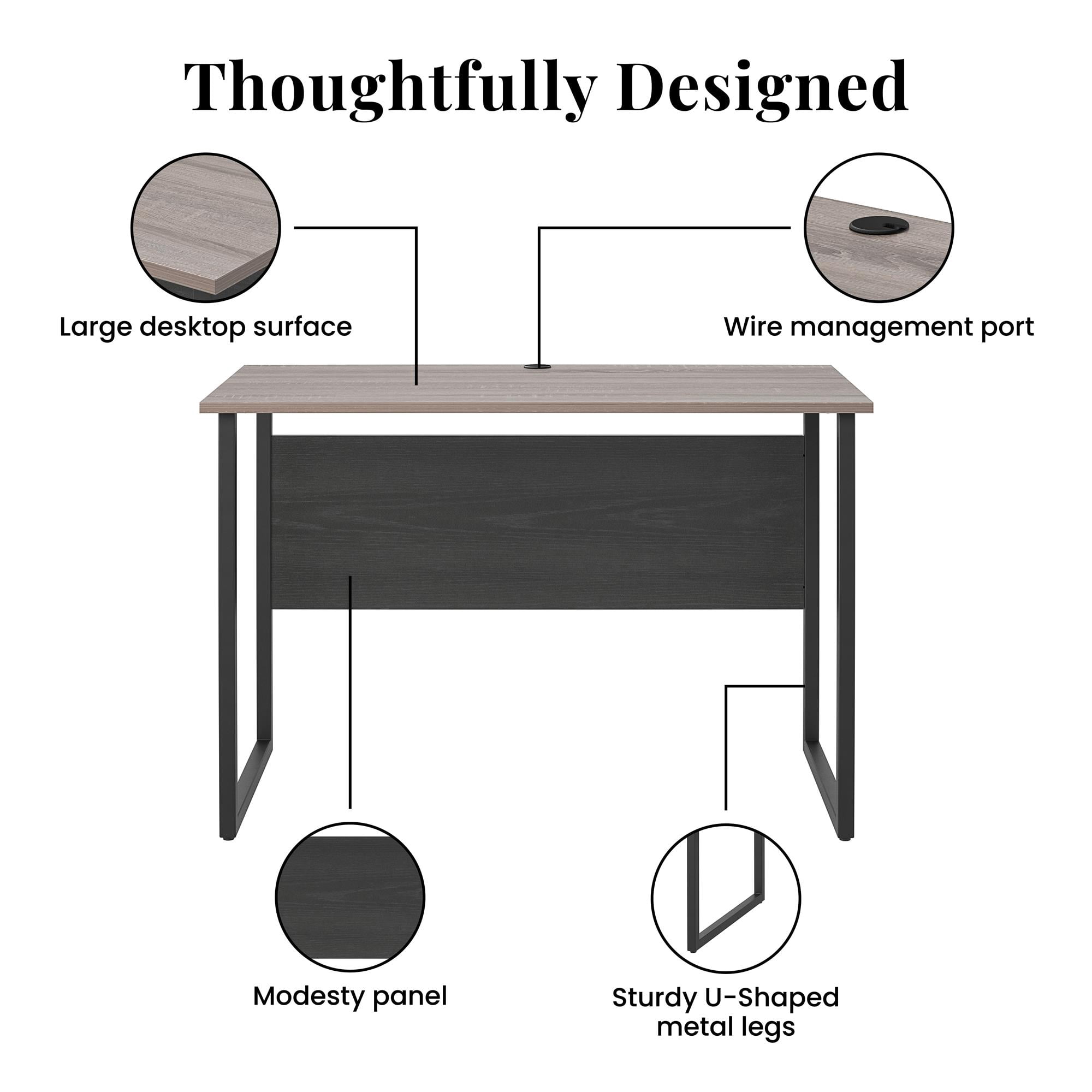 Ameriwood Home Sorina Writing Desk, Distressed Gray Oak & Black