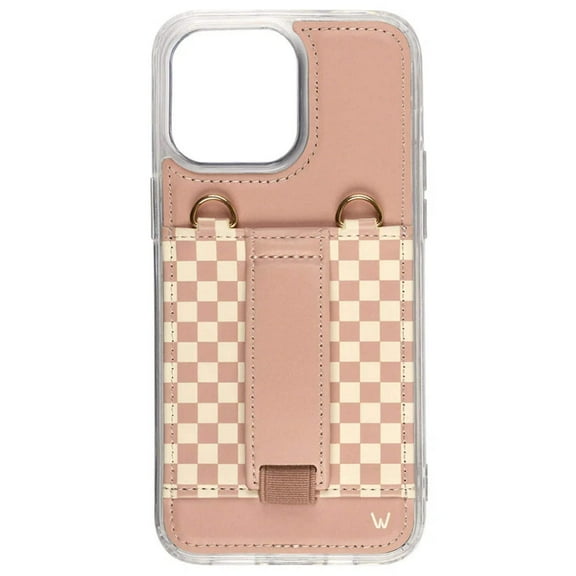 Walli Cases Blush Check Purse Phone Case with Wallet, Kickstand and Finger Strap for iPhone