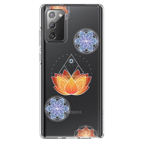 DistinctInk Clear Shockproof Hybrid Case for Galaxy Note 20 ULTRA (6.9" Screen) - TPU Bumper, Acrylic Back, Tempered Glass Screen Protector - Lotus Flower and Mandalas
