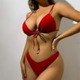 thumbnail image 2 of UTSJKR Women's High Cut String Triangle Bikini Set Swimsuits Flattering Bathing Suits Solid 2 Piece Straped Swimsuits Red S, 2 of 7