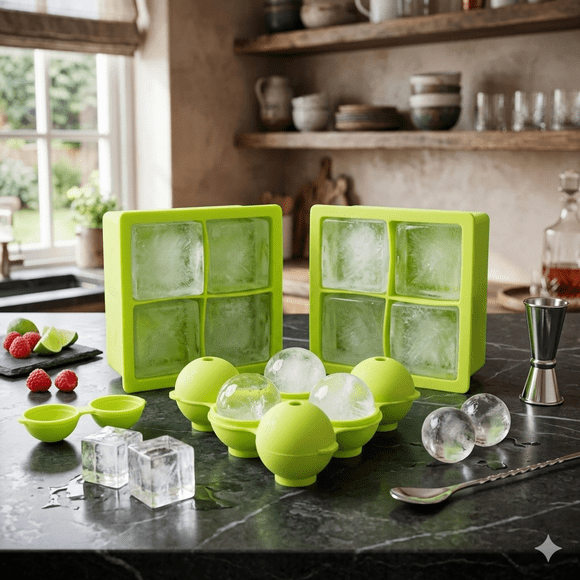 Set Moldes para Hielos Silicón 4 Piezas, Verde