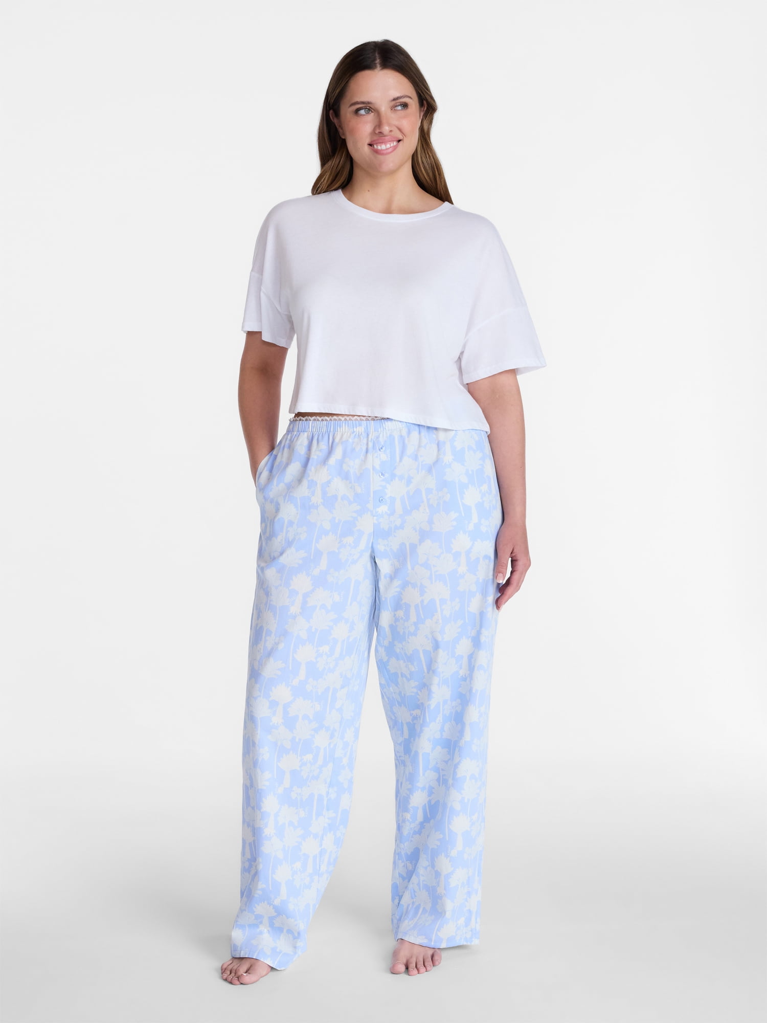 Joyspun Women's Woven Poplin Pajama Pants, Sizes XS to 3X