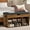 Rustic Brown and Black, variant on LEDREM Shoe Storage Bench with Cushion, Shoe Organizer with Compartment Open Shelf, Rustic Brown and Black