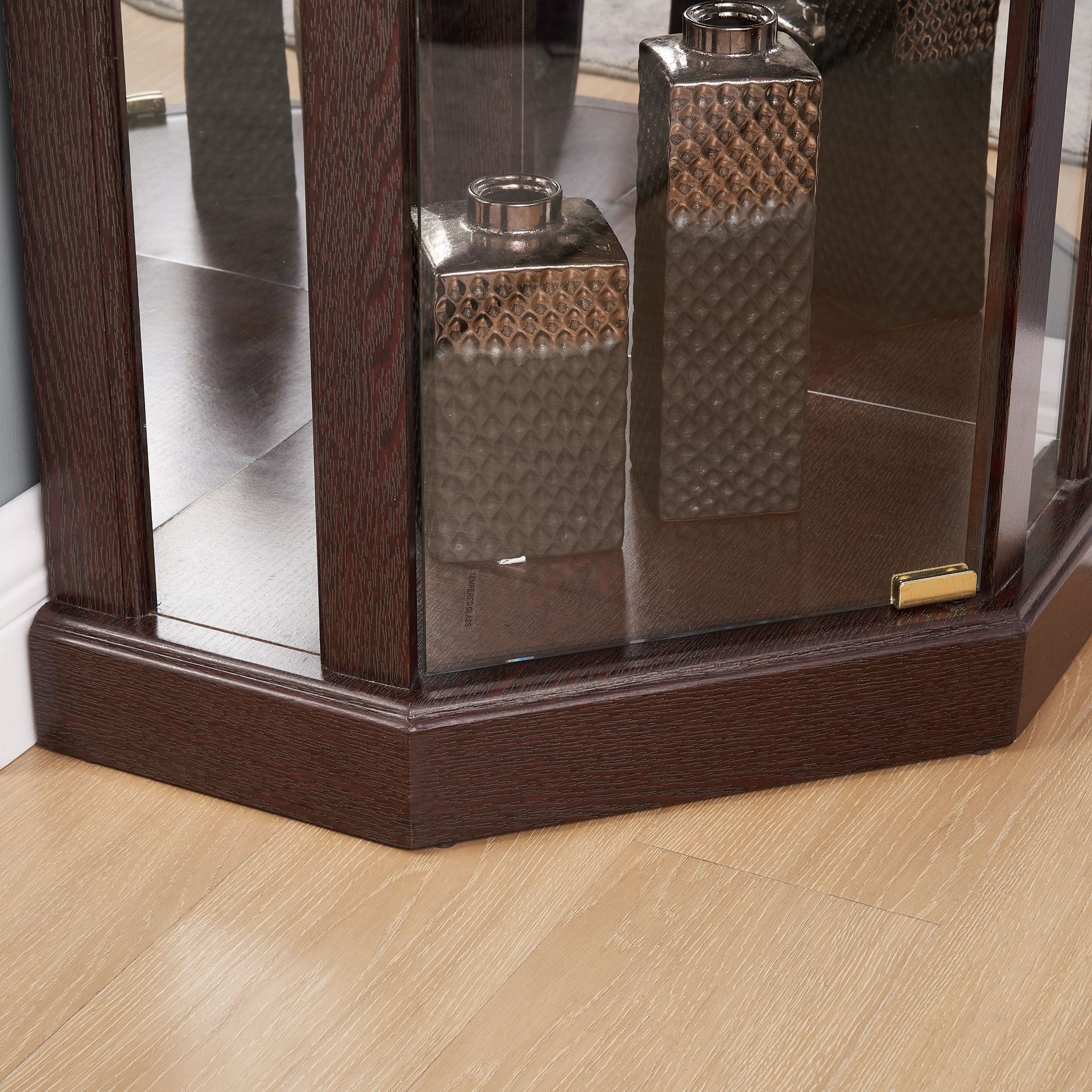 CKEASEAN Curio Cabinet with Light Bulb, 70"H Corner Glass Display Case with Tempered Glass Door and Adjustable Shelves