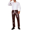 thumbnail image 2 of INSPIRE CHIC Metallic Pants for Men's Straight Leg Sparkly Pants Disco Party Shiny Trouser 34 Red, 2 of 5