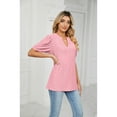 thumbnail image 5 of XCHQRTI Pleated Puff Sleeve Shirt Women's V Neck Solid Color Tops Summer Hollow Tunic Dressy Blouse, 5 of 8
