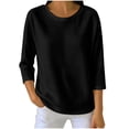 thumbnail image 2 of Sheghy 3/4 Length Sleeve Womens Tops Solid Round Neck Everyday Fashionable Tee Top Black S, 2 of 4
