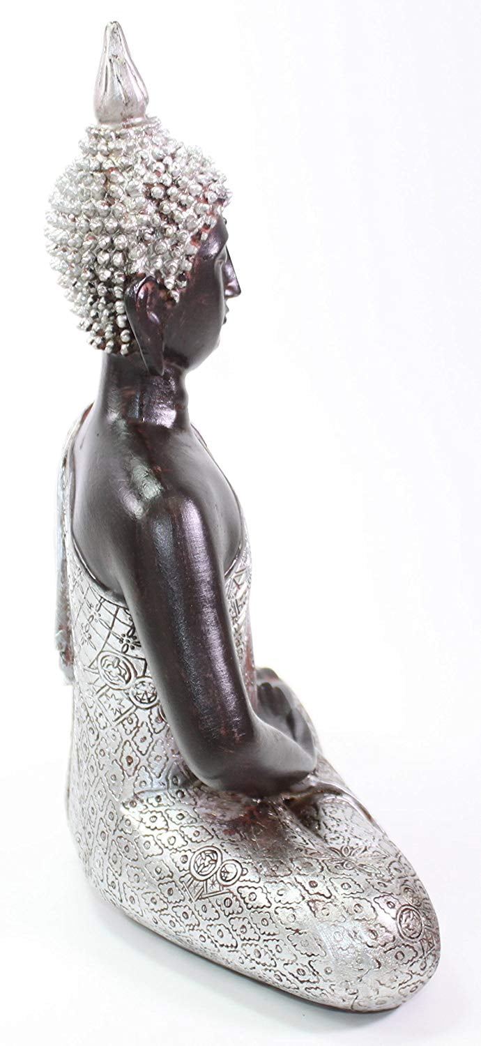 ERROR Feng Shui 11" Silver Black Thai Meditating Buddha Home Decor Statue New