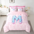 thumbnail image 2 of Feelyou Donut Initial M Twin Bedding Sets 7pcs, Princess Pink Bowknot Comforter Set, 2 of 8