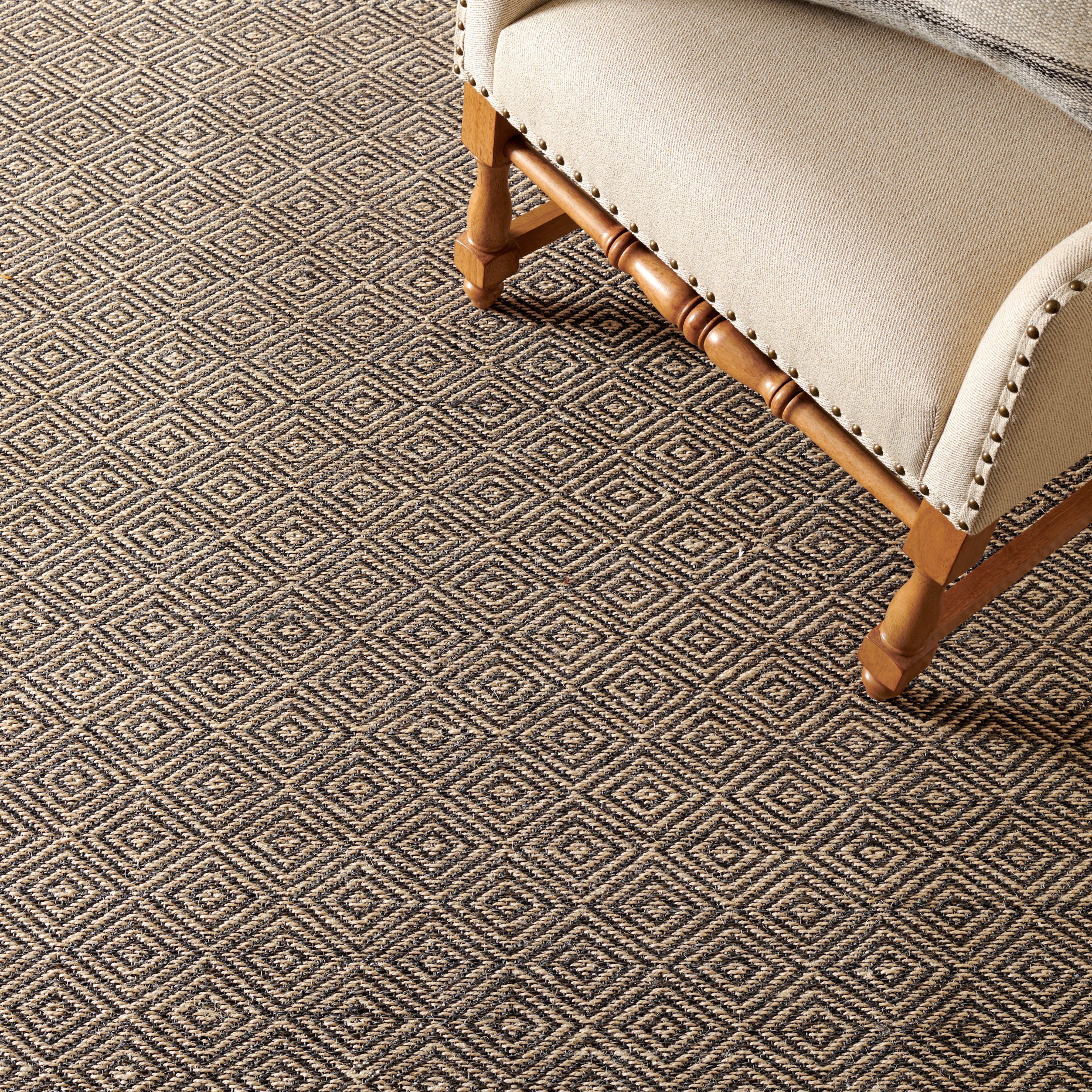 Safavieh Martha Stewart Natural Fiber Cyan Bordered Area Rug, Natural/Dark Gray, 6' x 6' Round