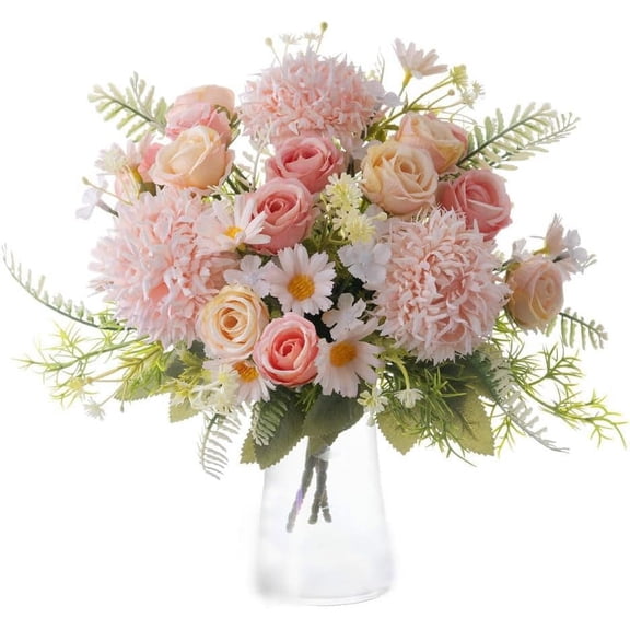 KIRIFLY Artificial Flowers, Fake Rose Silk Bouquet Decor Plastic Daisy Flower Arrangements Wedding Decoration Table Centerpieces 3 Packs (Pink Champagne)