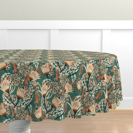 

Cotton Sateen Tablecloth 90 Round - Butterfly Bouquet Protea Nature Botanical Garden Print Custom Table Linens by Spoonflower