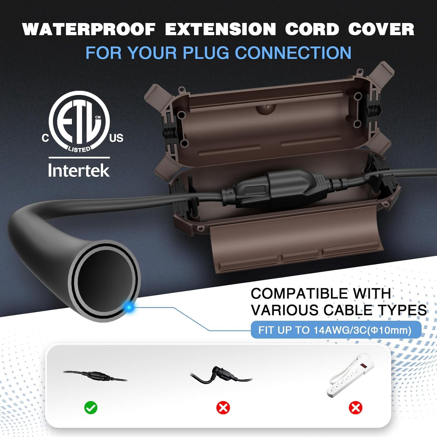 Outdoor Extension Cord Safety Cover with Waterproof Seal, Weatherproof Electrical Connection Box to Protect Outdoor Outlet, Plug, Socket, Christmas Holiday Decoration Light