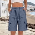 thumbnail image 6 of Women's Cargo Shorts Cotton Linen Slit Pocket Loose Fashion Casual Linen Shorts for Women Navy Xl, 6 of 6
