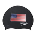 thumbnail image 2 of Speedo USA Flag Silicone Adult Swim Cap, Black, 2 of 2