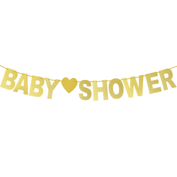 Baby Shower Banner, Gold Glitter, Heart Accent, Party Decoration, Letter Garland