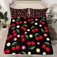 thumbnail image 2 of jejeloiu Lovely Cartoon Cherry Twin Sheet Sets,Rustic Flower Daisy Twin Fitted Sheet,Red Green White Flat Sheet For Child,Super Cozy Room Decor,3pcs, 2 of 7