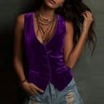 thumbnail image 5 of Women's Sleeveless Velvet Button Vest, V-Neck Fitted Waistcoat for Office Days and Lounging at Home Purple S, 5 of 7