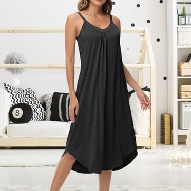 Économies Saisonnières, Nuisette pour Femme, Couleur Unie, Bretelles, Confortable, Grand Présentoir, Vêtement de Nuit, Robe de Nuit, Ensemble de Vêtement de Nuit Parfait pour le Travail/20 % Modal, 40 % Coton, 40 % Polyester, Gris Foncé