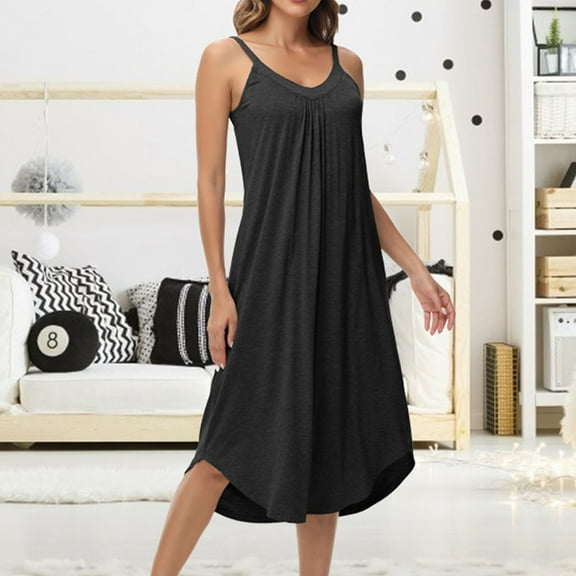 ALLLIST Summer Ladies Nightgowns Sleeveless Midi Chemises Solid Gray Soft Sleep Gowns Sleepwear Women