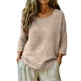 thumbnail image 2 of Gamivast Linen Shirts for Women Plus Size Scoop Neck Oversized Slouchy Fit Tops Soft Lightweight Breathable Basic 3/4 Sleeve Tees Lounge Weekend Fall Everyday Casual outfits, 2 of 5