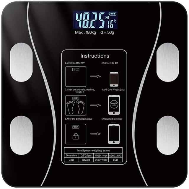 Smart Scale with Body Analysis - Measures BMI, Fat & Muscle Mass - USB Rechargeable - Up to 180 kg - Black