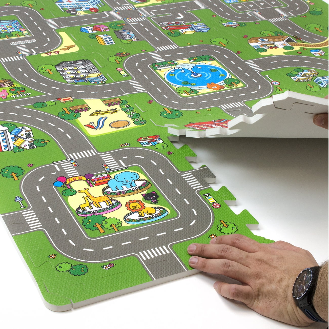 Sorbus Traffic Interlocking Foam Puzzle Play Mats, 9 Tiles, 3/8" Thick